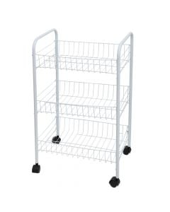 Storage shelf, EPOXY, with wheels, 3 baskets, metal, white, 36.5x26xH65.5 cm