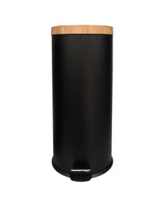 Toilet bin, 30L, metal/bamboo, black, 29.5x63.5 cm