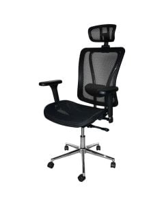 Office chair with casters, chromed base structure, mesh and textile fabric, black, 66x66xH122-137 cm