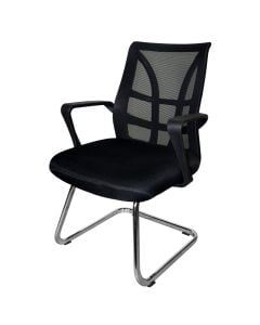 Karrige vizitori statike, me krahë, strukturë e kromuar, rrjetë dhe tapiceri tekstili, e zezë, 61x66xH94 cm