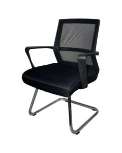 Karrige vizitori statike, me krahë, strukturë metalike, rrjetë dhe tapiceri tekstili, e zezë, 60x66xH94 cm