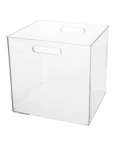 Organizer box, Selena, square with handles, polystyrene, transparent, 31x31xH31cm