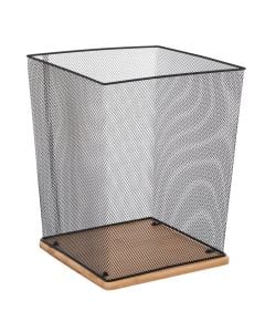 Metal basket, mesh, metal/bamboo, black/brown, 32.5X26.5Xh26.5 cm