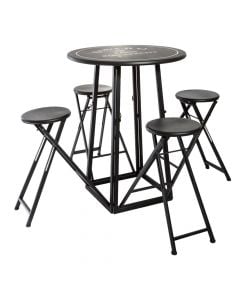 Tavolinë bari dhe 4 karrige, Bistro, hekur, e zezë, Ø77.5xH102 cm