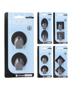 Adhesive hooks, 2 pieces, stainless steel, black