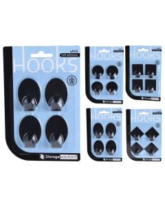 Adhesive hooks, 4 pieces, stainless steel, black