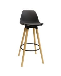 Bar chair, wooden structure (brown), pu upholstery, black