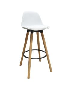 Bar chair, wooden structure (brown), pu upholstery, white