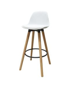 Bar chair, wooden structure (brown), pu upholstery, white