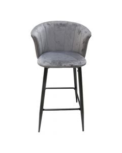 Bar stool, Gery, metal structure, suede fabric seat, grey/black, 57x53xH97 cm