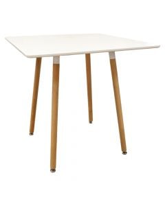 Tavolinë ngrënie, Rookie, syprinë mdf, këmbë druri, e bardhë/kafe, 80x80xH75 cm