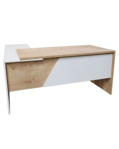 Tavolinë zyre, Edussa, melaminë, e bardhë/lisi, 160x150x75 cm