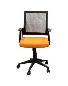 Karrige zyre, mbështetëse rrjetëzuar, ulëse veshje tekstili, krahë PP, këmbë dhe rrota najloni, e zezë/portokalli, 61x58xH89-99 cm