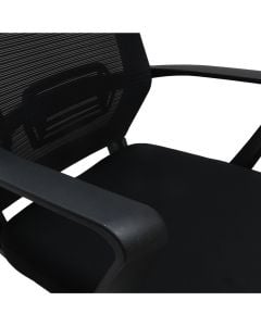 Karrige zyre, mbështetëse rrjetëzuar, ulëse veshje tekstili, krahë PP, këmbë dhe rrota najloni, e zezë, 61x60xH94-104 cm