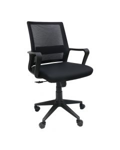 Karrige zyre, mbështetëse rrjetëzuar, ulëse veshje tekstili, krahë PP, këmbë dhe rrota najloni, e zezë, 60x58xH89-99 cm