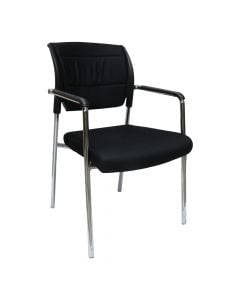 Karrige, stukturë metalike, mbështetëse PP, ulëse tekstili, e zezë, 52x47xH90 cm