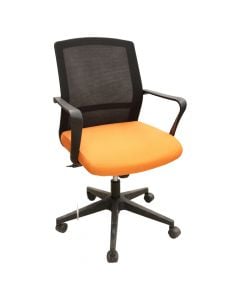 Karrige zyre, mbështetëse rrjetëzuar, ulëse veshje tekstili, krahë PP, këmbë dhe rrota najloni, e zezë/portokalli, 46x44xH98 cm