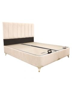 Bed, Turquaz, double, storage unit, metal structure, textile upholstery, cream, 160x200 cm