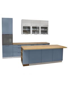 Kitchen, Navia, melamine structure, mdf, blue, 300 cm; island 210 cm