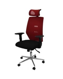 Office chair, PU cushion seat, chrome base with castors, red/black, 62.5x50xH115.5-124.5 cm
