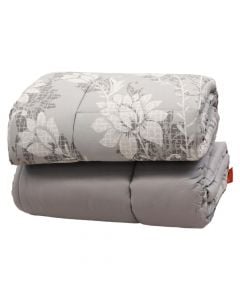 Quilt, single, cotton, grey with flowers, 160x240 cm, 350 gr/m²