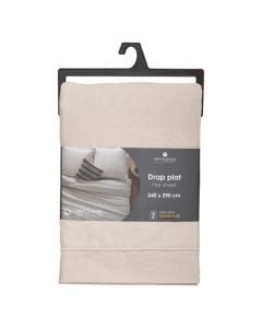 Çarçaf i drejtë dopjo, Carina, pambuk, bezhë, 240x290 cm