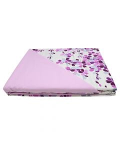 Bedlinen set, double, cotton, white with purple flowers, 240x240 cm; 160x190+ 25 cm; 50x80 cm (x2)