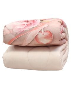 Jorgan, dopjo, 3D, pambuk, e bardhë me lule rozë, 240x260 cm