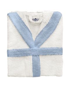 Bathrobe, for boys, cotton, white/blue, 350 gr (age 6 years)