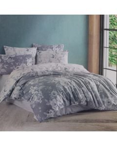 Bedlinen set, single, cotton, grey with flowers, 165x240 cm; 90x190 cm; 50x80 cm (x1)