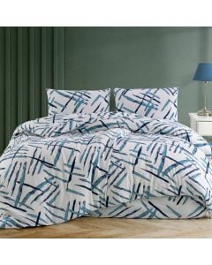 Bedlinen set, single, flannel, white/blue,160x240 cm (x1); 90x190+ 25 cm; (x1), 50x80 cm (x1)