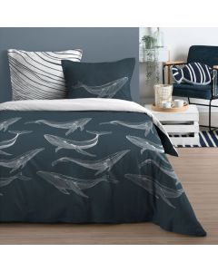 Bedlinen set, Marine, double, cotton, gray/black, 240x220 cm; 63x63 cm (x2)