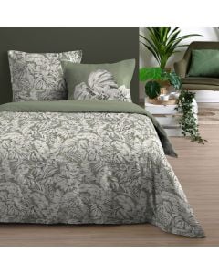 Bedlinen set, Vert, double, cotton, green/beige, 240x220 cm; 63x63 cm (x2)