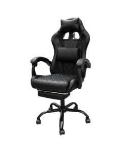 Karrige studimi, me krahë, mbështetëse dhe ulëse PVC, bazament metalik 320 mm, rrota PP, e zezë, 61x60xH116-126 cm