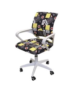 Study chair, black PP armrest, without functional "tilt-lock" mechanism, textile backrest and seat, chromed metal base 280 mm, PP castors 280 mm, white, 61x51xH84-94 cm