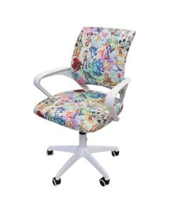 Karrige studimi, mbështetësja e krahut PP e zezë, pa mekanizëm funksional "tilt-lock", mbështetëse dhe ulëse tekstili, bazament metalik i kromuar 280 mm, rrota PP 280 mm , e bardhë, 61x51xH84-94 cm