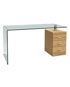 Tavolinë zyre, syprinë xham i temperuar 12 mm, strukturë MDF, transparente/ sonoma, 135x75xH75 cm