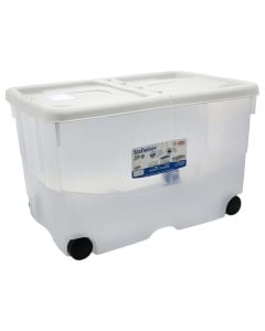 Storage box with wheels, plastic, transparent/ white, 57 lt, 60x40xH36 cm
