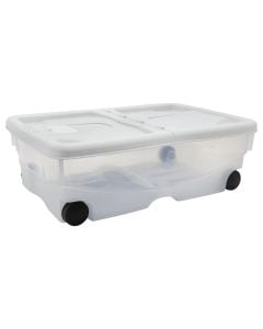 Storage box with wheels, plastic, transparent/ white, 26 lt, 60x40xH18 cm