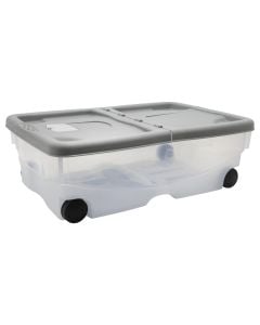 Storage box with wheels, plastic, transparent/ grey, 26 lt, 60x40xH18 cm