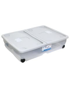Storage box with wheels, plastic, transparent/ white, 64 lt, 80x60xH18 cm