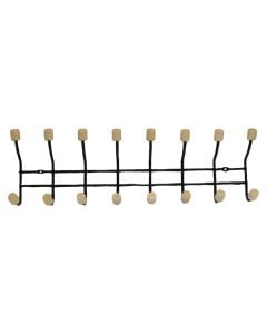 Clothes hanger, 8 hooks, metal, black/brown, 51x7xH14cm