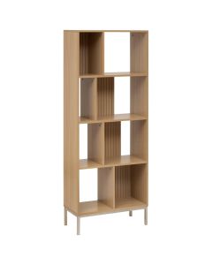 Bookshelf with 8 compartments, Tasso, melamine/steel, natural, 63x29.8xH159 cm