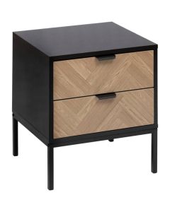 Komodinë anësore me 2 sirtarë, Chevrons, MDF/çelik, natyrale/e zezë, 50x40xH45 cm