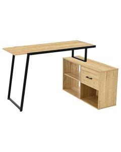 Study desk, melamine, metal tube powder coated, oak/black, (120x48xH75 cm)+(90x30xH51 cm)