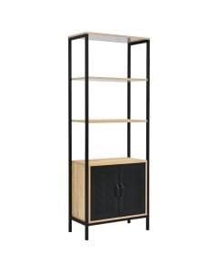 Book shelf, melamine, metal tube powder coated, oak/black, 60x30xH160 cm