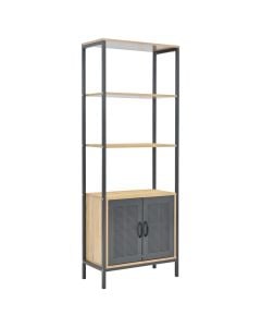 Book shelf, melamine, metal tube powder coated, oak/grey, 60x30xH160 cm