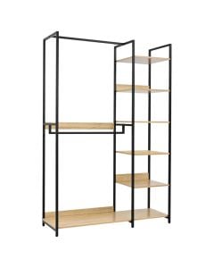 Multifunksional shelf, melamine, metal tube powder coated, oak/black, 120x40xH180 cm