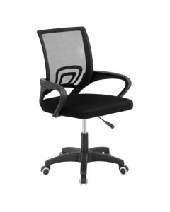 Karrige zyre, mbështetëse shpine dhe ulëse rrjete, bazament plastik (polipropilen 280 mm), rrota polipropileni (50 mm), e zezë, gas lift klasi 3, 63x48xH83/93 cm