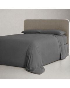Çarçaf set, dopjo, 100% poliestër, gri e errët, 240x260 cm (pa llastik); 160x200+30 cm (me llastik); 50x80+10 cm(2)